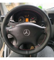 DİKİŞLİ DİREKSİYON KILIFI SİYAH DERİ KIRMIZI DİKİŞLİ