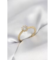 Tek Taş Model Gold Renk Zirkon Taşlı Kadın Yüzük TJ-BYK4088