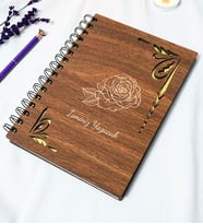Kişiye Özel Gül Desenli Ahşap Kapaklı Defter - Ajanda - İsme Özel - A5 60 Yaprak (120 SAYFA) Hediyelik (Gold)