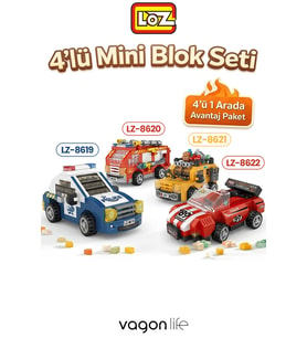 Loz Micro Block 4'lü Araç Seti 4 Farklı Model Dekoratif Oyuncak Yapım Seti Yapı Blok Seti