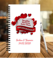 Sevgililer Gününe Özel  Ahşap Defter Kalem Hediye Seti 4