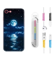 Apple iPhone 5 6 7 8 Plus Se XR Kılıf Kablo Koruma Spiral Silikon Night Moon 1133