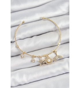 Pirinç Zirkon Taşlı İstiridye Ve Deniz Yıldızı Model Gold Renk Charm Bileklik - TJ-BB7358