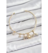 Pirinç Zirkon Taşlı İstiridye Ve Deniz Yıldızı Model Gold Renk Charm Bileklik - TJ-BB7358