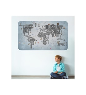 Ülke Adlı Eğitici Dünya Haritası Dünya Atlası Çocuk Ve Bebek Odası Duvar Sticker-3823-85x130