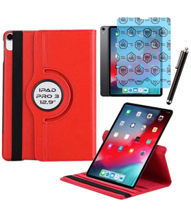 Apple iPad Pro 3 12.9 inç 3 Nesil Uyumlu Kılıf Ekran Koruyucu Ve Kalem Set (Kırmızı)