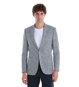 Lacivert Comfort Fit Desenli Mono Yaka Klasik Ceket
