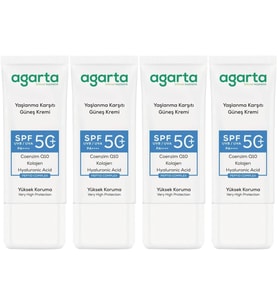 Agarta Yaşlanma Karşıtı Collagen Destekli Spf+50 Faktör Yüz Güneş Kremi 50 ML (4 Lü Set)