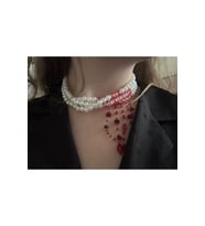 Cadılar Bayramı için Kanlı Kolye 3 Sıra İncili Choker Kolye Kan Damlayan Tasarım Gothic Kolye
