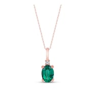 Doğal Pırlantalı 925 Ayar Oval Zümrüt Gümüş Kolye (Pembe-Altın)
