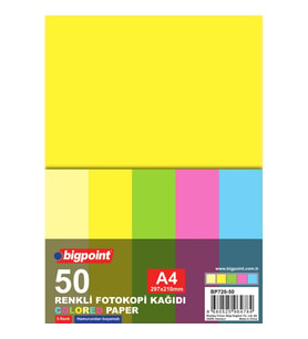 Bigpoint A4 Renkli Fotokopi Kağıdı 5 Renk 50'li Paket