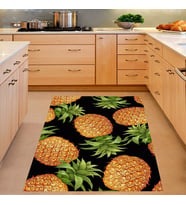 Ananas Desenli Dijital Baskı Yıkanabilir Kaymaz Taban Leke Tutmaz Siyah Mutfak Halısı