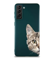 Samsung Galaxy S21 Plus Soft Premier Kapak Catface Tasarımlı Silikon Kılıf - Yeşil (Şeffaf)
