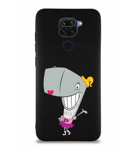 Xiaomi Redmi Note 9 Soft Premier Kapak Pearl Yengeç Tasarımlı Silikon Kılıf - Siyah (Şeffaf)
