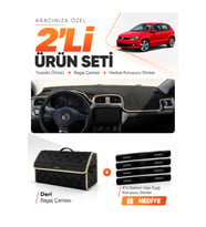VOLKSWAGEN POLO (2009-2019) Uyumlu Torpido Örtüsü + Deri Bagaj Çantası + Sticker Seti - Siyah Bej