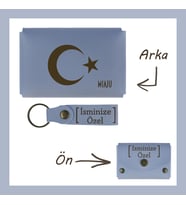 Gök Mavi, Ay Yıldız Desenli Kişiselleştirilebilir Cüzdan ve Anahtarlık, Türk Milletine Özgü Set (Gök Mavisi)