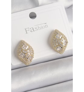 Pirinç Gold Renk Zirkon Taş İşlemeli Damla Model Kadın Küpe 5886 - HEP-3850-2385