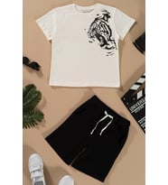 Kaplan Baskılı Siyah Tshirt Şort Takım