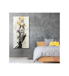 Tekli Panoramik Dikey Kanvas Modern Salon Tablosu Çizgisel Kadın Heykeli