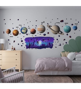 Uzay Temalı Çocuk Odası Duvar Sticker Seti  Astronot, Gezegenler & Asteroit (Karışık)