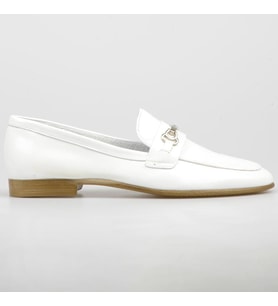 Toka Detaylı Loafer Kadın Ayakkabı Beyaz Deri