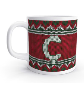 Ç Harfi Kış Kırmızı Yılbaşı Noel Örgü Tasarım  Harfli Kupa Bardak