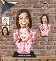 Kişiye Özel Anne Kız Ahşap Biblo ve Anahtarlık 2 li set-1