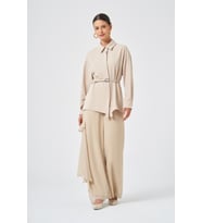 FTZ Women Kadın Şifon Volan Detaylı İkili Takım Beige 31342