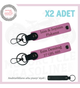 En İyi Babaya En Özel Hediyeler, İsim Ve Plaka Yazılı Özel x2'li Anahtarlık Takım, Pembe-siyah