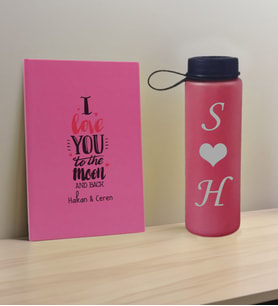 BK Gift Sevgiliye Özel İsimli Pembe Defter ve Fuşya Cam Matara Hediye Seti-7, Sevgiliye Hediye, Sevgililer Günü, Yeni İş Hediyesi