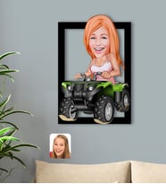 BK Gift Kişiye Özel Kadın Atv Sürücüsü Karikatürlü 3D Ahşap Tablo-1