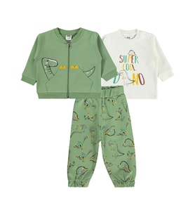 Civil Baby Dıno Nakışlı Hırkalı 6-18 Ay Takım - Bej