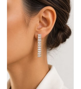 CM Jewelry Su Yolu Zirkon Taşlı Gold Çelik Küpe