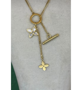 Kadın Gold Renk Çelik Yonca Model Üst Segment Kolye 45 CM