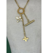 Kadın Gold Renk Çelik Yonca Model Üst Segment Kolye 45 CM (Sarı)