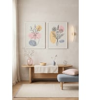 Minimalist Çiçek 2'li Ahşap Çerçeveli Tablo Seti