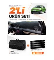 FORD FİESTA TİP 2 (2003-2010) Uyumlu Torpido Örtüsü + Deri Bagaj Çantası + Sticker Seti - Siyah