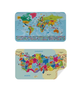 Türkçe Dünya Ve Türkiye Haritası Ülke Bayraklı Çocuk Ve Genç Odası Duvar Sticker-60x105-3882bayrak