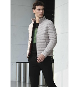Slimfit Fermuar Kapamalı Dik Yaka Yan Fermuar Cepli İçi Renkli Kapitone Mont (Krem)