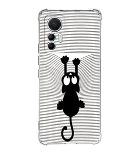 Xiaomi Mi 12 Lite Uyumlu Köşe Korumalı Antişok Kapak Çizgi Kedi (Beyaz) Tasarımlı Şeffaf Kılıf