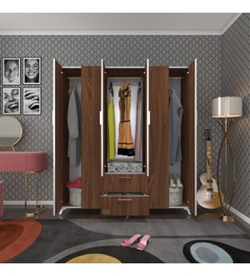 Kenzlife gardırop 6 kapaklı kapılı 2 çekmeceli glayör 168*150*42 cvz ayaklı gardolap dolap (Karışık)