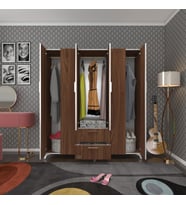 Kenzlife gardırop 6 kapaklı kapılı 2 çekmeceli glayör 168*150*42 cvz ayaklı gardolap dolap (Karışık)