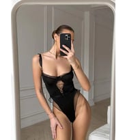 Kadın Siyah Fırfırlı Transparan Detaylı Bodysuit Fantazi İç Giyim 8417