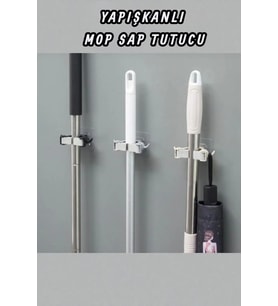 Pratik Yapışkanlı Mop Fırçası Tutucu, Duvar Askısı, Güçlü Tutuş