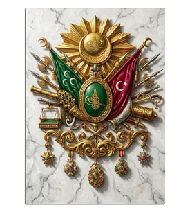 Osmanlı Armalı Bayraklı Madalyon Tablosu Dekoratif Kanvas - Mdf Ahşap Tablo