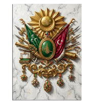 Osmanlı Armalı Bayraklı Madalyon Tablosu Dekoratif Kanvas - Mdf Ahşap Tablo