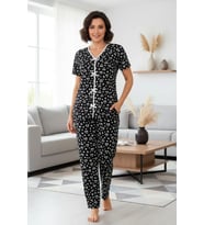 Mulvxbrf Brf02 Kadın Siyah Beyaz Kalp Desenli Kısa Kollu Şık Pijama Takımı (Mulvix)