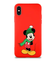 Apple iPhone XS Soft Premier Kapak Mickey Mouse-G Tasarımlı Silikon Kılıf - Kırmızı (Şeffaf)
