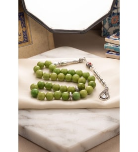 Doğal Jade Yeşim Taşlı 33'lük Tesbih Metal Püsküllü 8mm Küre Kesim 902847