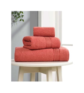 3 lü Banyo Havlusu Seti Pamuklu Ritim Kiremit